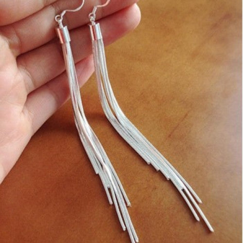 Silver Plated Long Tassel Earrings