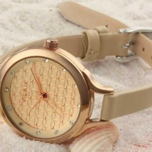 Diamond Hours Leather Strap Watch