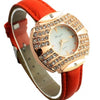 Crystal Dial Leather Belt Wristwatch