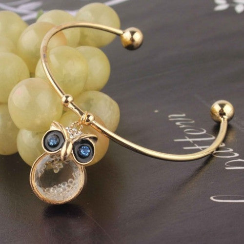 Nature Stone Cute Owl Pendant Cuff Bracelet