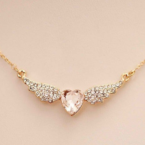 Gold Plated Angel Wings Heart Shape Necklace