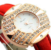 Crystal Dial Leather Belt Wristwatch